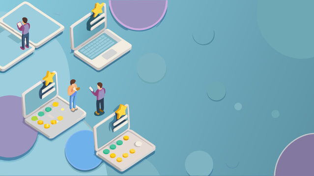 Flat vector illustration of multiple users leaving laptops technology and communication concept