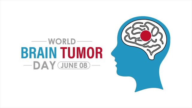 World Brain Tumor Day animation with bold typography and brain graphic, designed for healthcare campaigns and awareness messaging. Animation highlighting neurological disorder awareness.