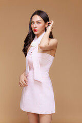 Obraz premium Beautiful Asian model clean skin makeup cosmetic fashion portrait natural glow beauty studio.