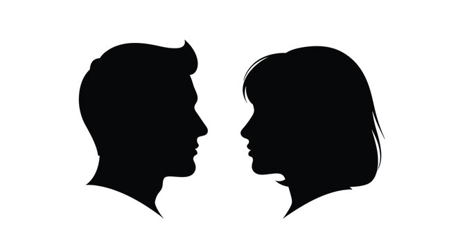 Man and woman profile silhouettes facing each other silhouette