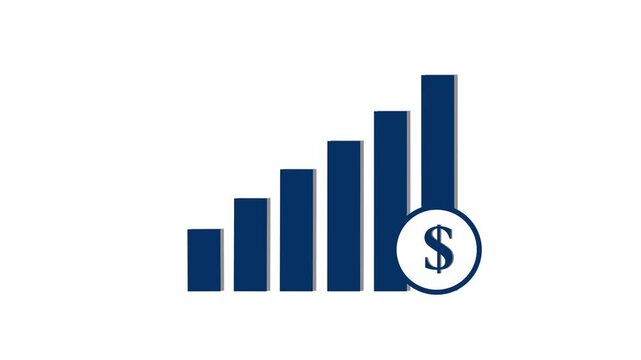 Bar chart animation with blue columns. Bar chart ascending and descending data. Bar chart business statistics graphic on black background for market trends and analysis.