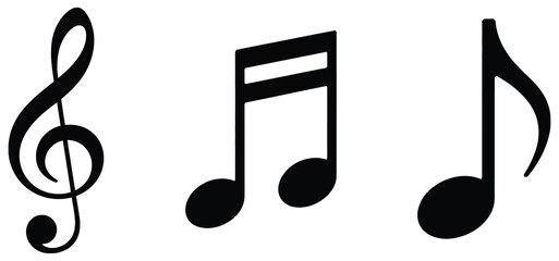 Music note silhouette vector icon set featuring black musical clef symbols for sound, entertainment, and audio design projects ©  Masud Khabir