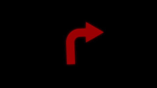 Arrow icon animation with red neon glow. Arrow icon digital direction indicator. Arrow icon technology interface graphic on black background for guidance and exit signs.