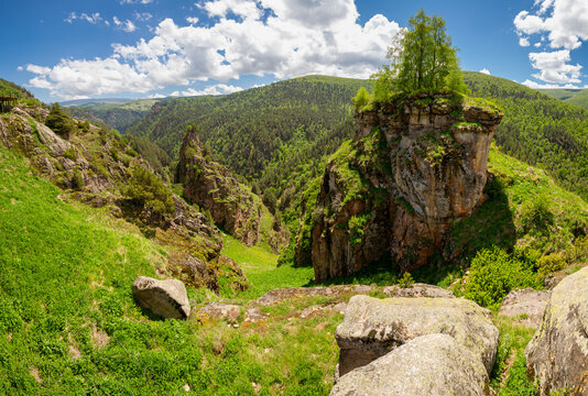 The Avatar Rocks in the Caucasus mountains, near the road to Dzhily-Su at summer