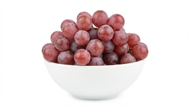 Freshly picked red grapes overflowing from a white ceramic bowl, ready to eat.