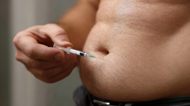 Close-up of a person's hand administering a subcutaneous injection into the abdominal area, focusing on health management and medical procedure