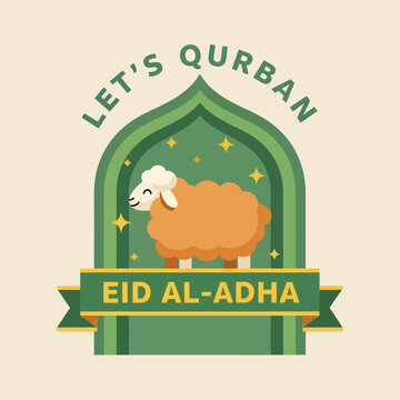 Square banner celebrate eid al-adha with sheep, vector illustration design