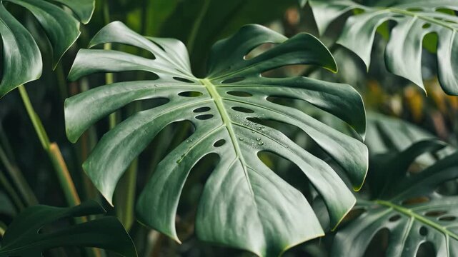 Large green leaves with holes ideal for travel vlogs and eco-friendly campaigns