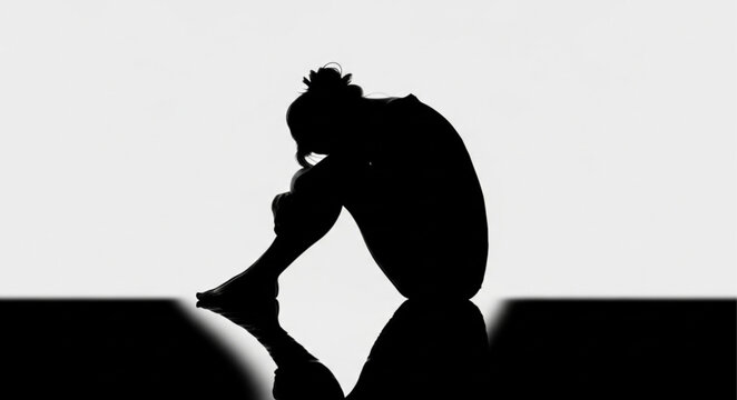 Silhouette of a Person Sitting in Thought.