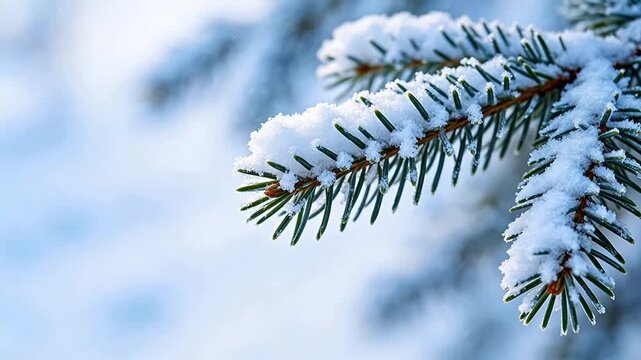 Snow covered pine branch