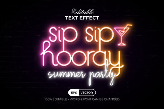Party Text Effect Neon Summer Theme. Editable Text Effect.