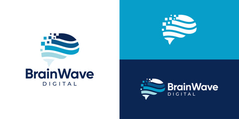 Creative modern brain wave logo template. Abstract brain wave with data symbol logo design vector illustration. © Hi_std