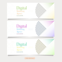 Fototapeta premium Abstract Banner Set, 1500x500 pixesl for Digital Marketing Agency 3 Color Variations, Minimal Corporate Vector Design, Creative Header Template for Website, Social Media Ads and Business Promotion