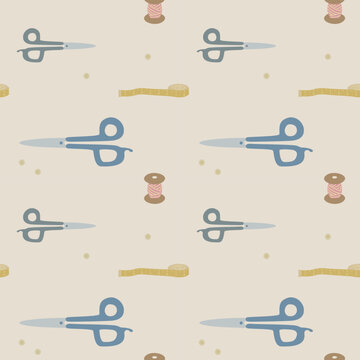 seamless minimal cute sewing tools repeat pattern background, flat vector illustration graphic design