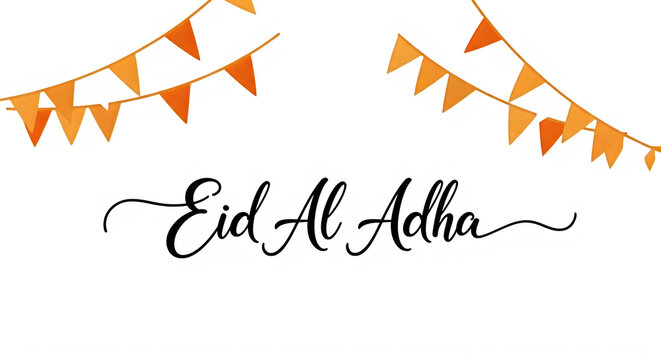 Eid Al Adha celebration graphic with colorful flags isolated on transparent background transparent background