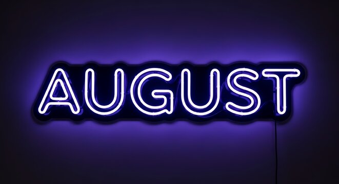 Vibrant August Neon Lettering Illuminating a Dark Space
