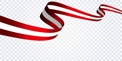 Austria flag ribbon with flowing curved shape. Red and white national wave banner for patriotic design, holidays and event posters. Abstract vector background. © IRYNA