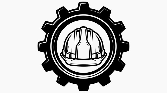 Industrial worker safety gear on a mechanical background with a hard hat