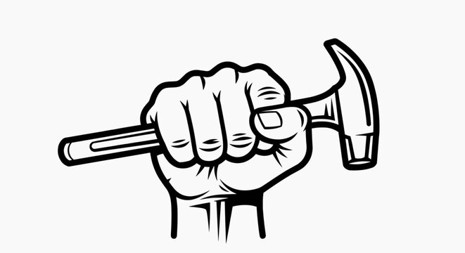 A hand grips a hammer tightly outdoors.