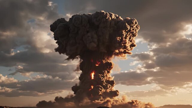 Nuclear explosion mushroom cloud symbolizing tranquility, harmony, and natural balance
