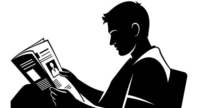 Silhouette of Man Reading Newspaper in Chair.