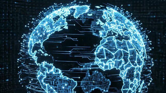 Digital globe with circuit patterns representing smart infrastructure and connectivity