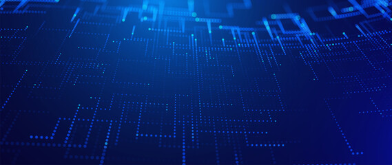 Obraz premium Digital Tech Background. Blue Glowing Pixel Circuit Dot Pattern. Data Lines for Tech Innovation, Science Research, AI Artificial Intelligence and Big Data Presentation. Vector Illustration