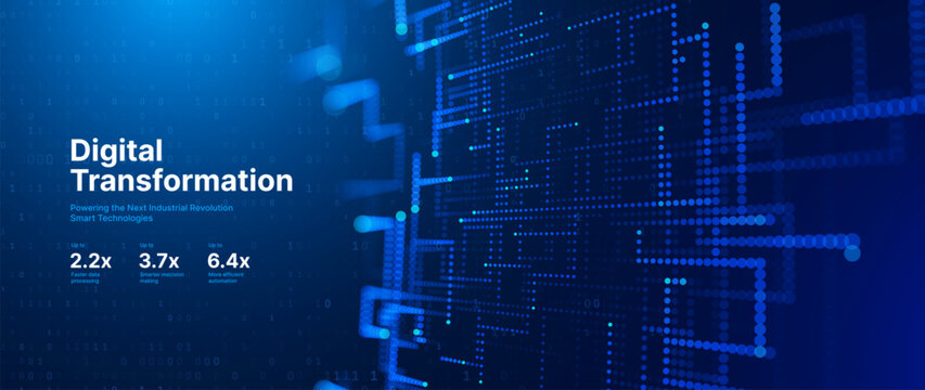 Digital Tech Background. Blue Glowing Pixel Circuit Dot Pattern. Data Lines for Tech Innovation, Science Research, AI Artificial Intelligence and Big Data Presentation. Vector Illustration