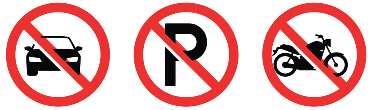 No parking sign vector illustration featuring no car parking and no bike parking symbols for traffic regulation and road safety