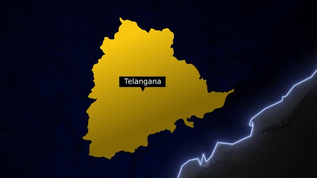 Telangana map highlight animation with glowing India state border and cinematic geographic location 