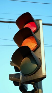 Traffic Light Changing Colors Green Yellow Red Close Up