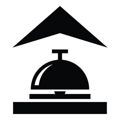 Fototapeta premium Black and white illustration of covered serving dish with triangular roof symbol icon