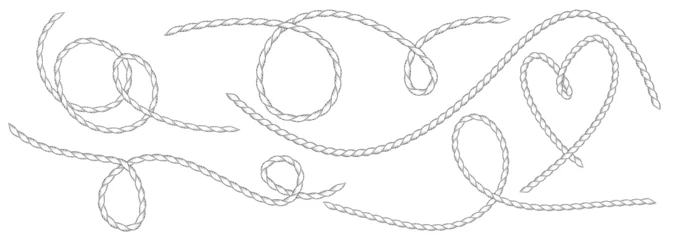 Set of wavy western or nautical rope squiggle lines with flowing curves and tangles Marine cable pattern for sailor design Hand drawn sketch continuous line doodle elements Rope vector brush shapes © Volha