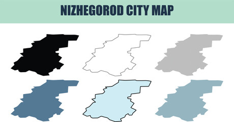 Fototapeta premium Nizhny Novgorod city map in six style fill stock fill stock and line art variations against a white background