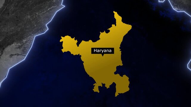 haryana map animation, india state highlight, geographic location effect, regional territory background, political map transition