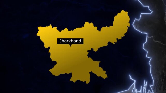 Jharkhand map highlight animation with glowing India state border and cinematic geographic location