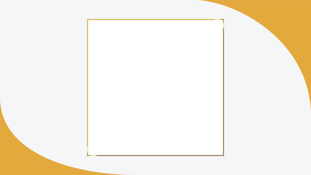Elegant gold frame on white background with yellow wave shapes, luxury square border vector, minimalist geometric banner for social media and marketing