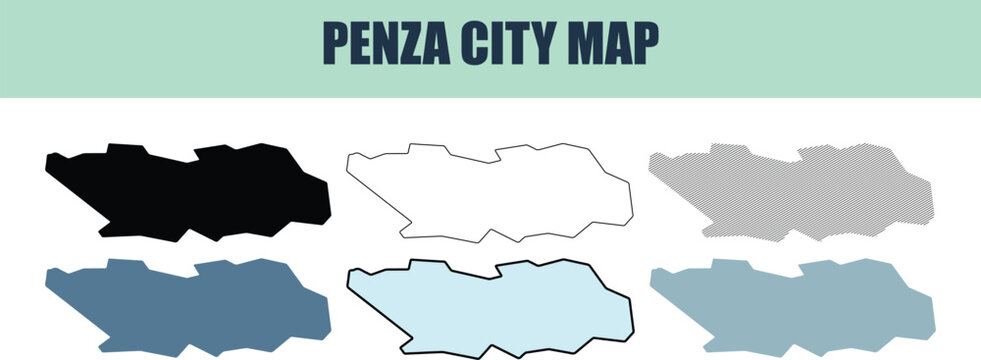 Penza city map in six style fill stock fill stock and line art variations with clean background for design