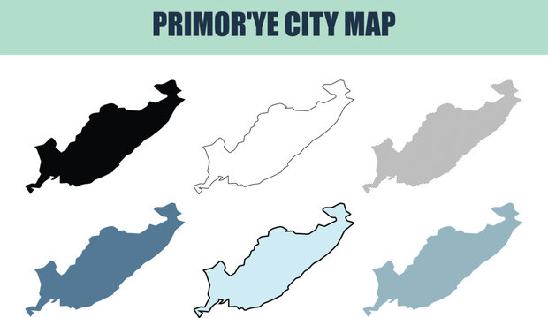 Primorye city map with six style fill stock fill stock and line art variations for urban planning