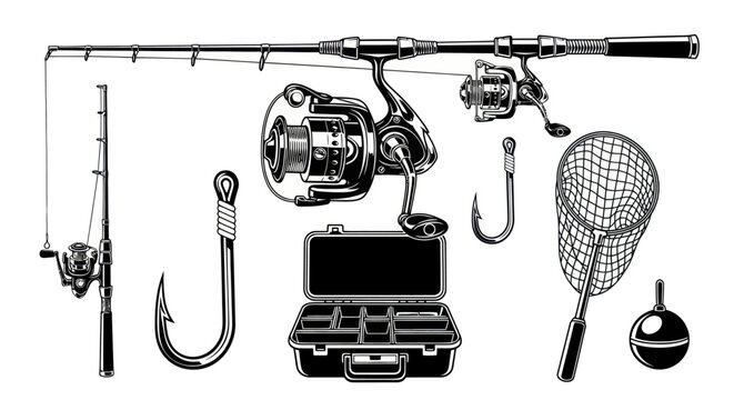 Fishing gear and tackle equipment set.