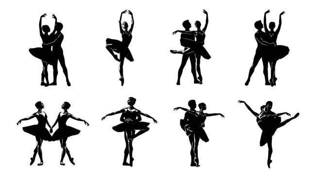 Silhouettes of ballet dancers performing.