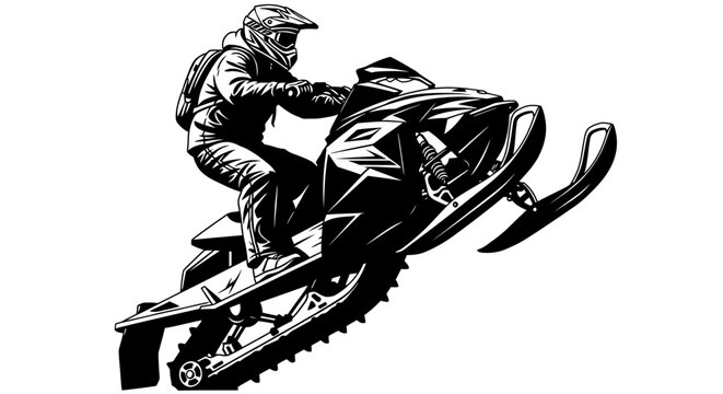 Man Riding Snowmobile in Winter Sports.