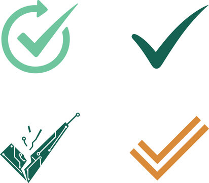 Various check mark icons illustrating approval progress validation and technological system completion for business user interfaces
