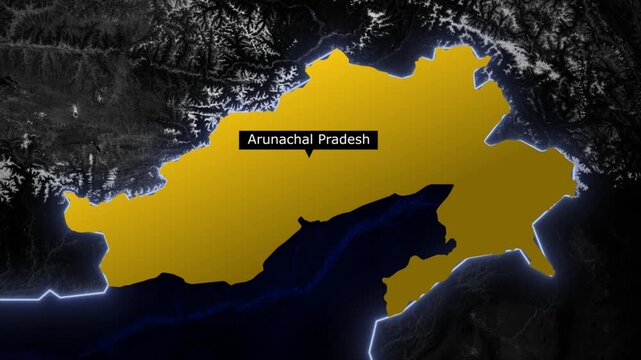 arunachal pradesh map animation, india state highlight, location marker, geographic boundary, cartography motion graphics