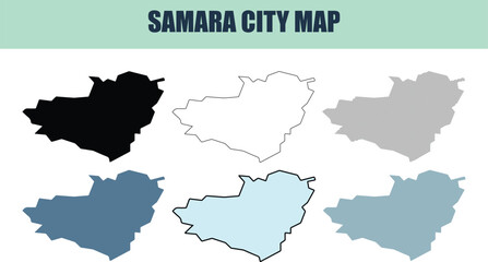 Obraz premium Samara city map in six style fill stock fill stock and line art variations for urban planning concepts