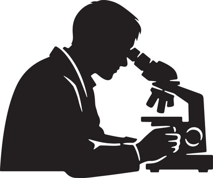  silhouette of scientist looking through microscope