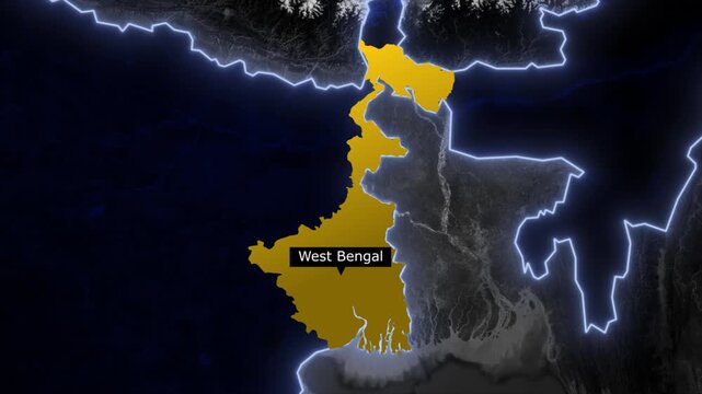 west bengal map animation, india state highlight, geographic territory effect, regional border transition, political map background
