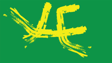 Obraz premium Green background with bold yellow abstract symbol painted with brush stroke effects.