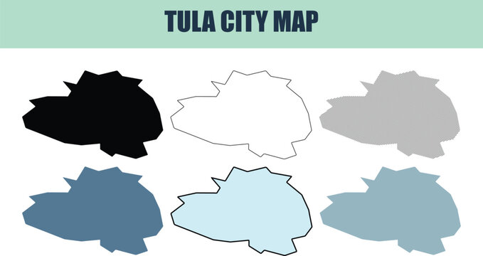 Tula city map in six style fill stock fill stock and line art variations on white background