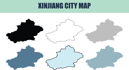Fototapeta premium Xinjiang city map variations in six style fill stock fill stock and line art for global navigation planning